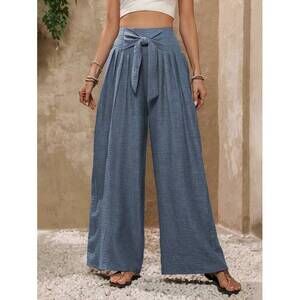 Balvessa Women's Solid Color Casual Belted Trousers For Everyday Wear Fall Cloth